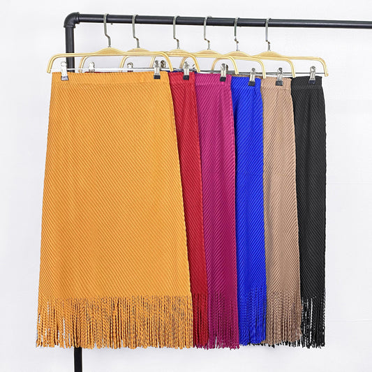 Summer High Waist Pure Color All-matching Tassel Skirt