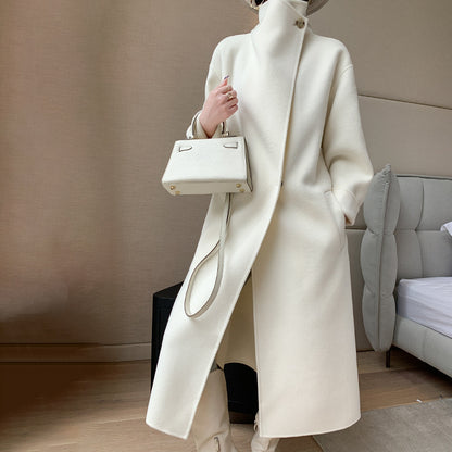 Wool Woolen Coat White Ladies Style Straight