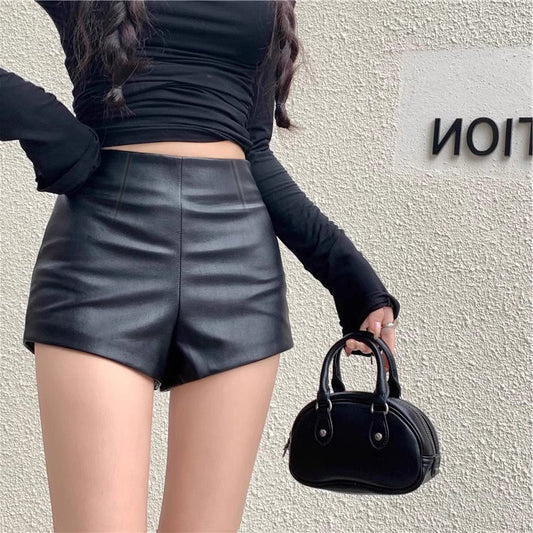 Sheath Leather Pants Sexy Temperament Hot Girls Wear New High Waist Shorts