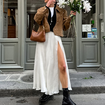 Jupe drapée d'été en Satin de haute qualité à ourlet large pour femmes