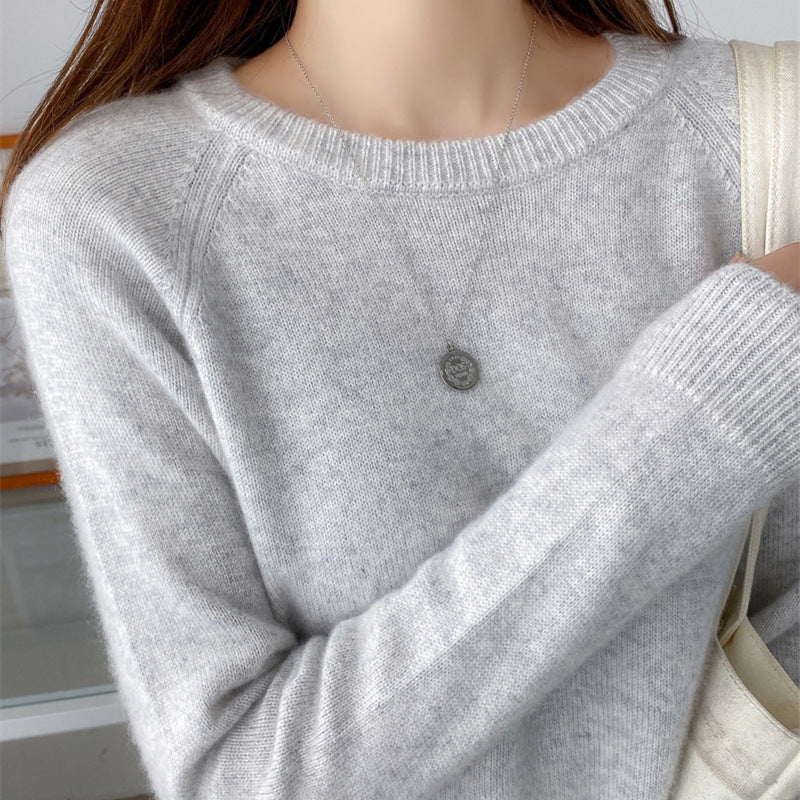 Women's Fashionable Simple Solid Color Round Neck Sweater