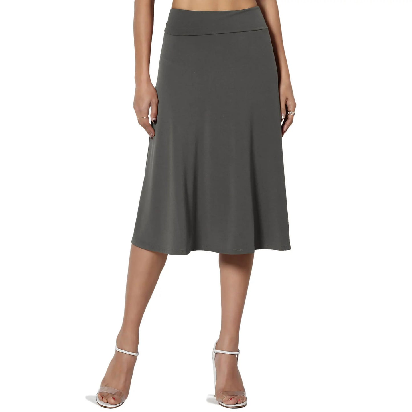 Women's Flared Elastic Midi Skirt High Waist Skirt