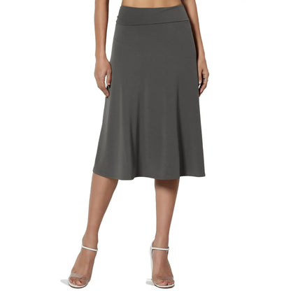 Women's Flared Elastic Midi Skirt High Waist Skirt