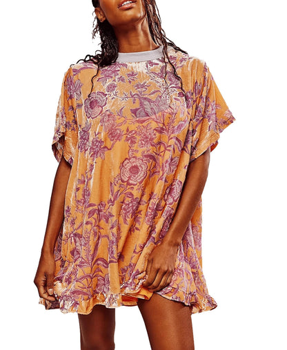 Women's Retro Dress Round Neck Short Sleeve Floral