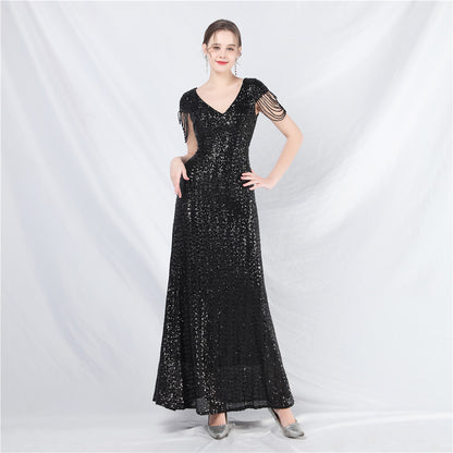 Robe trapèze à paillettes et perles artisanales pour femmes