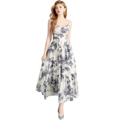 New Chinese Ink Painting Sling Dress Women