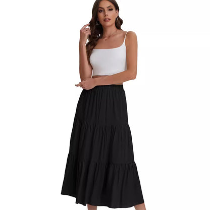 Women's Elastic High Waist Long Skirt Drawstring A- Line