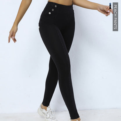 Pantalon de Yoga slim avec boutons latéraux, pantalon de Fitness pour femmes