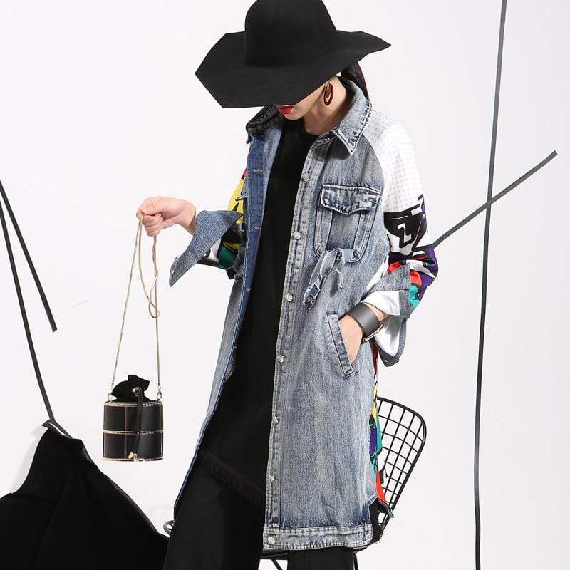 Women's Denim Trench Coat Fashion Image Drawing Creative