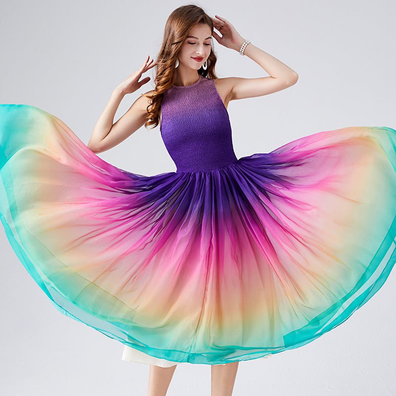 A- Line Rainbow Gradient Chiffon Dress