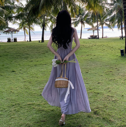 Robe longue à bretelles pour vacances en bord de mer