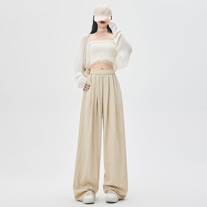 Texture Washed Cotton Wide-leg Pants Draping Effect Casual Straight-leg