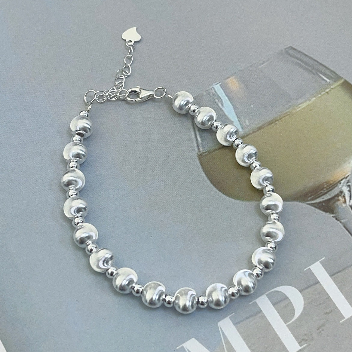 Bracelet en perles œil de chat laser pour femme en argent sterling