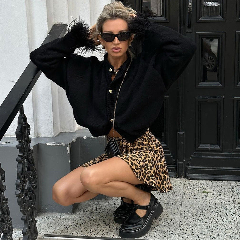 Falda Corta Con Estampado De Leopardo Vintage De Moda