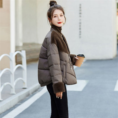 Down Cotton-padded Coat Mink Fur Stitching Warm Coat For Women