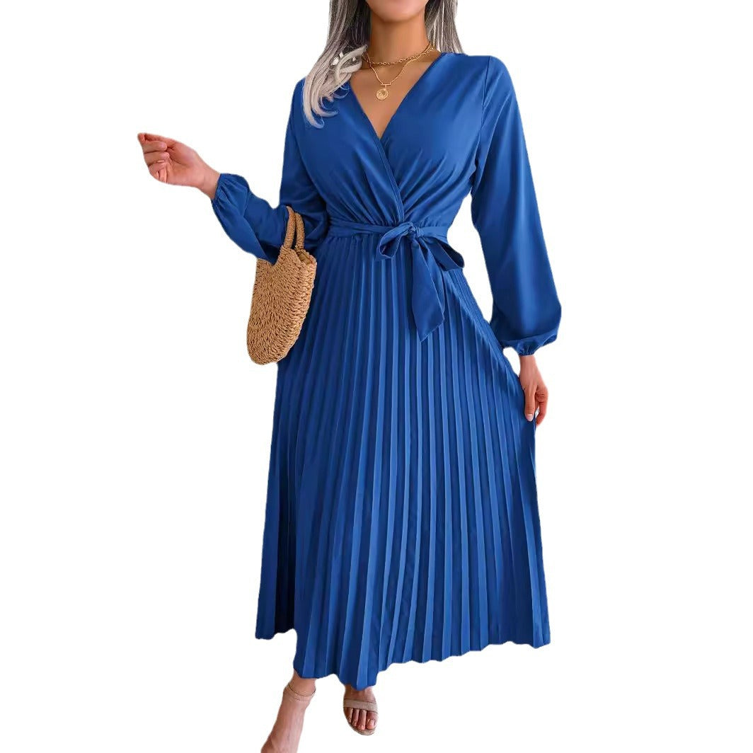 Robe de tempérament Style ethnique bohème, jupe plissée à col en v croisé