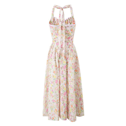 Vestido halter floral francés de moda para mujer