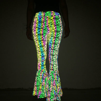 Colorful Reflective Bell-bottom Pants Women's High Waist Wide Leg Trousers