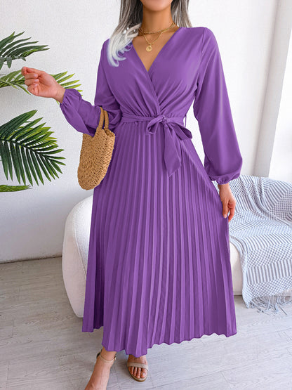 Robe de tempérament Style ethnique bohème, jupe plissée à col en v croisé