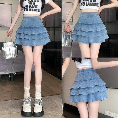 Elastic High Waist Layer Cake Dress Denim Design