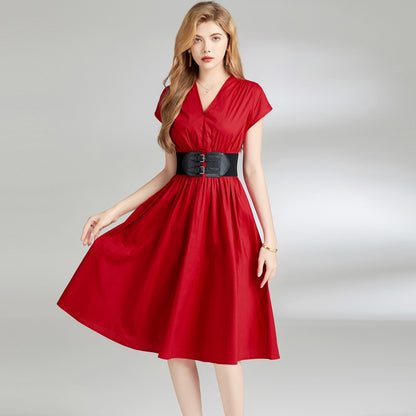 Robe midi amincissante taille haute sans manches