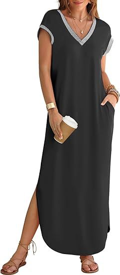 Women's Short-sleeved Dress V-neck Slit Loose