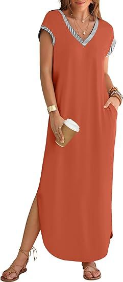 Women's Short-sleeved Dress V-neck Slit Loose