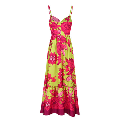 Women's Red Printing High Waist Long Dress