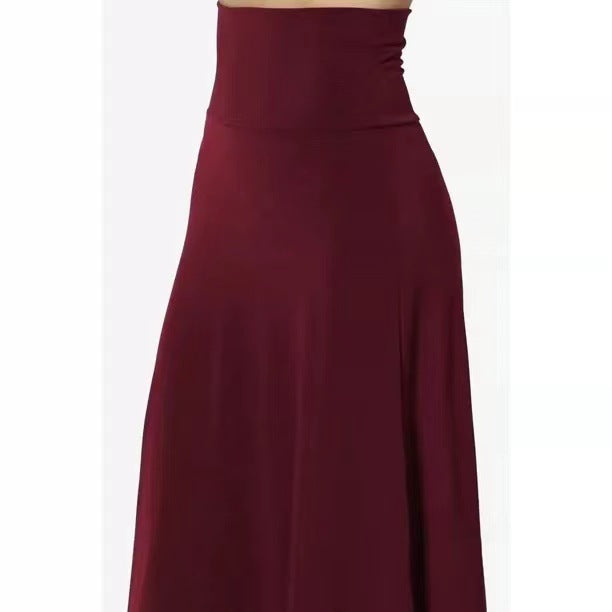 Women's Flared Elastic Midi Skirt High Waist Skirt