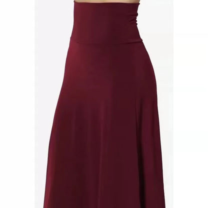 Women's Flared Elastic Midi Skirt High Waist Skirt