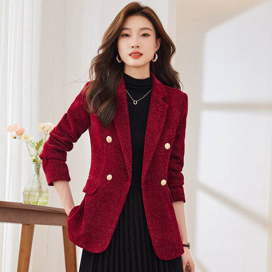 Wine Red Long Sleeve Suit Coat Women