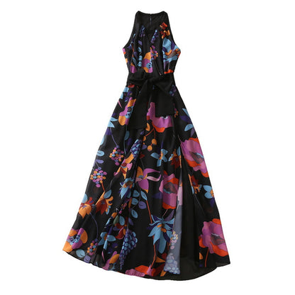 Front Slit Large Skirt Printed Dress Women