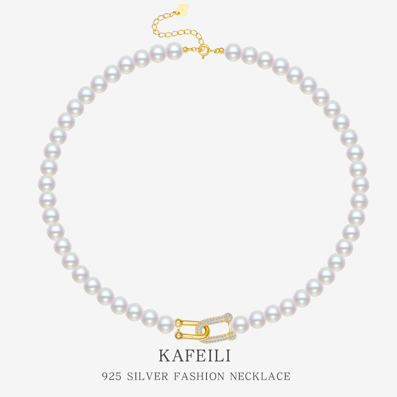 Vachette Fermoir Coquillage Perles Collier Argent 925 Léger Luxe Micro Incrusté Chaîne Clavicule Personnalisée