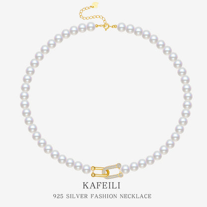 Vachette Fermoir Coquillage Perles Collier Argent 925 Léger Luxe Micro Incrusté Chaîne Clavicule Personnalisée