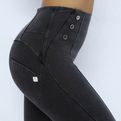 Pantalon de Yoga slim avec boutons latéraux, pantalon de Fitness pour femmes