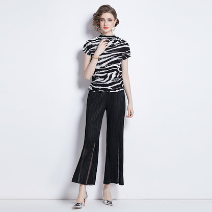 Short Sleeve Simple All-matching Slim Flare Pants