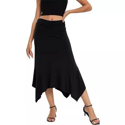 Women's Waist Pleating Fashionable Elegant Irregular Hem Skirt