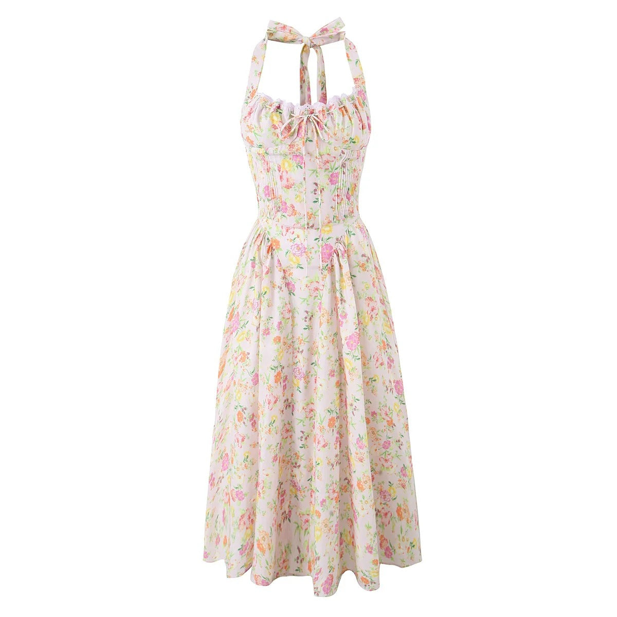 Vestido halter floral francés de moda para mujer