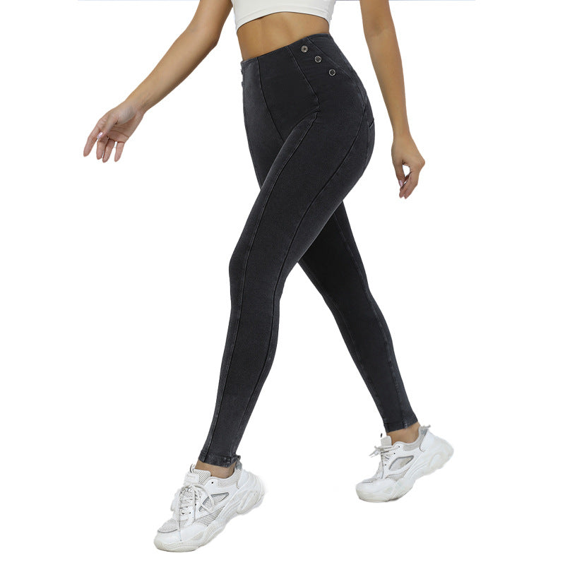 Pantalon de Yoga slim avec boutons latéraux, pantalon de Fitness pour femmes