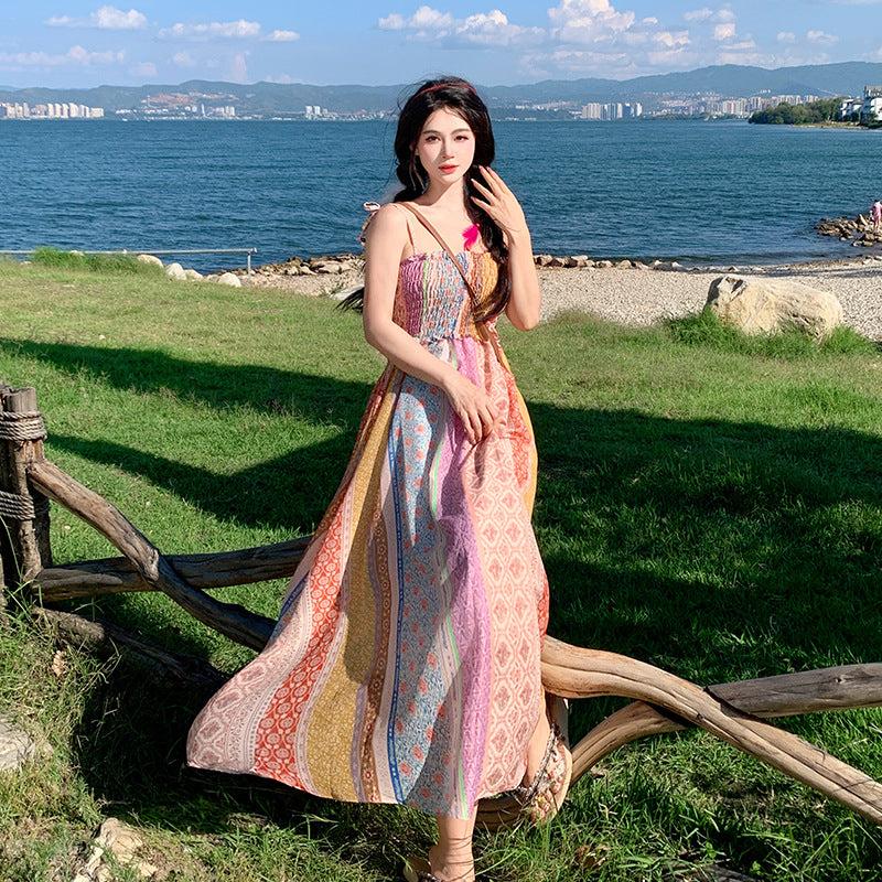 Vestido bohemio E398 con tirantes de viento