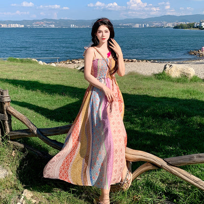 Vestido bohemio E398 con tirantes de viento