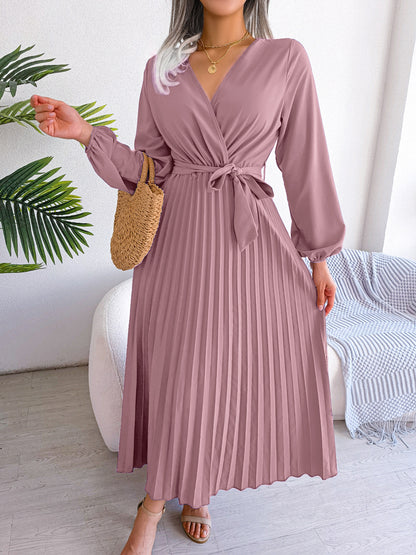 Robe de tempérament Style ethnique bohème, jupe plissée à col en v croisé