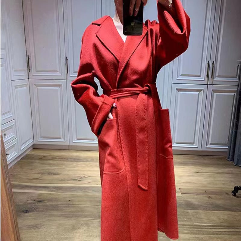 Women's Fashion Double-sided Cashmere Water Ripple Coat