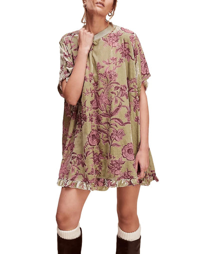 Women's Retro Dress Round Neck Short Sleeve Floral