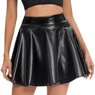 Women's Fashion High Waist Mini Glossy Stretch Flare Skirt