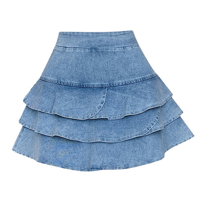 Elastic High Waist Layer Cake Dress Denim Design