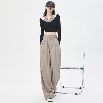 Texture Washed Cotton Wide-leg Pants Draping Effect Casual Straight-leg