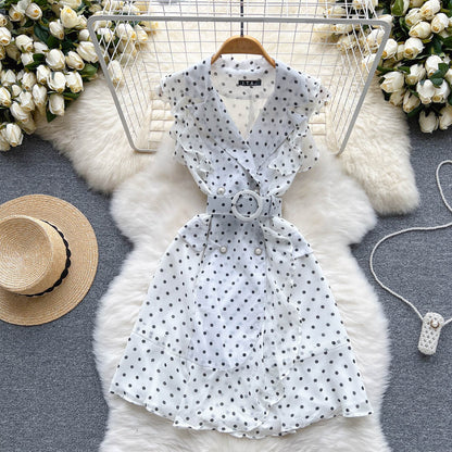 Cold Style Suit Collar Polka Dot Dress