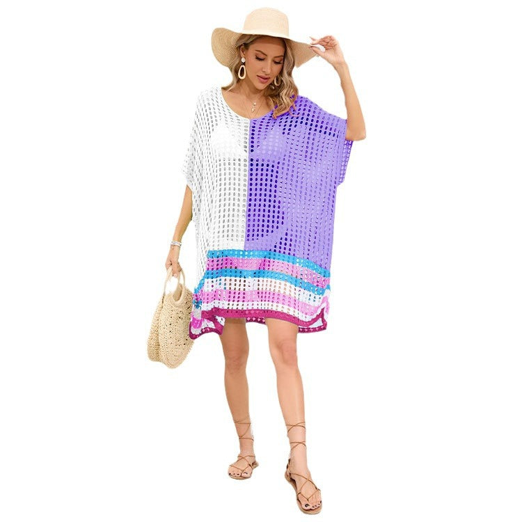 Women's Patchwork Hollow Beach Dress Loose Plus Size