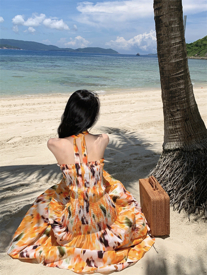 Robe de style vacances en bord de mer amincissante à la taille